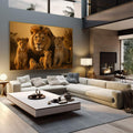 Quadro Decorativo Leão e Filhotes | quadros decorativos | Leão majestoso com leoa e filhotes em tons dourados e âmbar, composição realista em luz natural | em Quadros para Escritorio | Porao dos Quadros