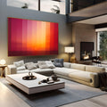 Pôr do sol sobre o mar em faixas verticais de rosa, laranja e vermelho, quadro decorativo