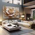 Quadro Decorativo Rosa Elegante | quadros decorativos | Rosa branca e dourada em relevo texturizado com detalhes botânicos volumétricos | em Quadros para Escritorio | Porao dos Quadros