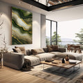 Quadro Decorativo Serenidade Natural | quadros decorativos | Abstrato com fluxos verdes e brancos, veios dourados, texturas fluidas e composição orgânica vertical. | em Quadros para Escritorio | Porao dos Quadros