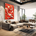 Quadro Decorativo Koi em Movimento | quadros decorativos | Carpas koi em vermelho e branco nadadando em composição dinâmica sobre fundo vermelho intenso | em Quadros para Escritorio | Porao dos Quadros