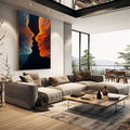 Quadro Decorativo Dualidade Azul e Laranja | quadros decorativos | Dois perfis em chamas laranja e gelo azul confrontam-se sobre fundo negro em composição de contraste dinâmico. | em Quadros para Escritorio | Porao dos Quadros