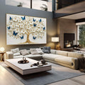Quadro Decorativo Árvore da Vida | quadros decorativos | Árvore branca em relevo com borboletas azuis em composição elegante e sofisticada | em Quadros para Escritorio | Porao dos Quadros