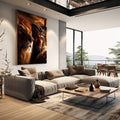 Quadro Decorativo Majestade e Sacrifício Leão de Judá | quadros decorativos | Jesus em encontro sagrado com leão dourado em composição hiperealista e iluminação dramática | em Quadros para Escritorio | Porao dos Quadros