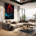 Quadro Decorativo Tempestade Futurista em Movimento | quadros decorativos | Carro esportivo negro com luzes azuis sob tempestade de raios vermelhos intensos | em Quadros para Escritorio | Porao dos Quadros