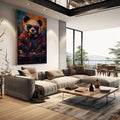Quadro Decorativo Panda DJ Colorido | quadros decorativos | Panda com óculos de sol e fones de ouvido tocando toca-discos em estilo pop art vibrante | em Quadros para Escritorio | Porao dos Quadros