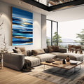 Quadro Decorativo Abstrato Serenidade Azul | quadros decorativos | Paisagem abstrata marinha com camadas horizontais em azul, branco e dourado brilhante | em Quadros para Escritorio | Porao dos Quadros