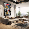Quadro Decorativo Fones Urbanos Vibrantes | quadros decorativos | Fones de ouvido street art em preto, vermelho, azul e amarelo com grafismos urbanos. | em Quadros para Escritorio | Porao dos Quadros