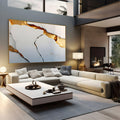 Mármore branco com leve tom azulado e rachaduras preenchidas por veios de ouro, quadro decorativo