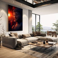 Quadro Decorativo Buda Sereno Refletindo | quadros decorativos | Buda iluminado em tons vermelhos e dourados com luz contemplativa e presença sagrada | em Quadros para Escritorio | Porao dos Quadros