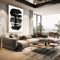 Quadro Decorativo Minimalista Preto e Branco | quadros decorativos | Rosto abstrato em traços pretos expressivos sobre fundo branco luminoso com composição gestual. | em Quadros para Escritorio | Porao dos Quadros