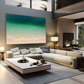 Vista aérea de mar verde esmeralda com ondas suaves sobre areia clara, quadro decorativo