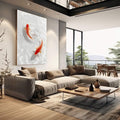 Quadro Decorativo Koi em Serenidade | quadros decorativos | Duas carpas vermelhas em padrão de ondas concêntricas brancas e cinzentas. | em Quadros para Escritorio | Porao dos Quadros