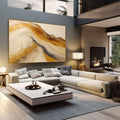 Quadro Decorativo Abstração com Harmonia e Estilo | quadros decorativos | Composição abstrata com fluxos de ouro e bege em tons quentes e traços negros | em Quadros para Escritorio | Porao dos Quadros