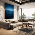 Quadro Decorativo Mar Sereno | quadros decorativos | Horizonte de mar azul profundo com céu claro e moldura dourada elegante. | em Quadros para Escritorio | Porao dos Quadros