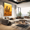 Quadro Decorativo Cavalos em Liberdade | quadros decorativos | Dois cavalos correndo em luz dourada do pôr do sol com poeira levantada | em Quadros para Escritorio | Porao dos Quadros