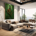 Quadro Decorativo Orixá Oxóssi: Caçador da Vida | quadros decorativos | Guerreiro indígena com arco retesado em floresta verde profunda, composição realista majestosa | em Quadros para Escritorio | Porao dos Quadros