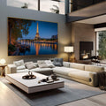 Quadro Decorativo Torre Eiffel Noturna | quadros decorativos | Torre Eiffel iluminada à noite com reflexo dourado no Rio Sena sob céu azul profundo | em Quadros para Escritorio | Porao dos Quadros