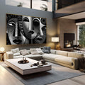 Quadro Decorativo Rostos Estilizados em Preto e Branco | quadros decorativos | Rostos abstratos em preto e branco com textura pontilhista em composição múltipla | em Quadros para Escritorio | Porao dos Quadros