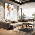 Quadro Decorativo Músico Vibrante em Ação | quadros decorativos | Músico colorido em aquarela tocando trompete com notas musicais flutuando ao redor | em Quadros para Escritorio | Porao dos Quadros
