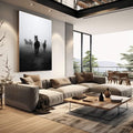 Quadro Decorativo Sofisticado Cavalos em Neblina | quadros decorativos | Cavalos em névoa em preto e branco com atmosfera cinematográfica e profundidade | em Quadros para Escritorio | Porao dos Quadros