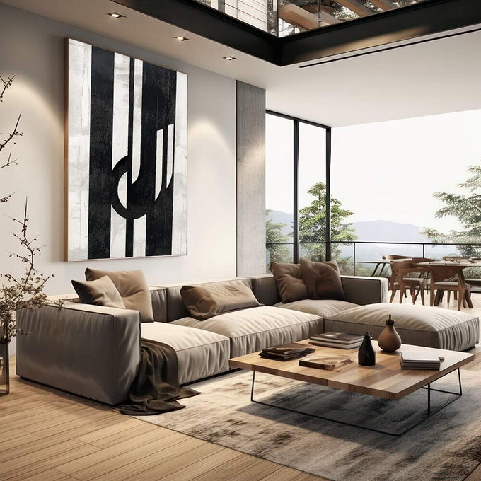 Quadro Decorativo Dinamismo Preto e Branco | quadros decorativos | Composição abstrata com formas geométricas em preto e branco com listras e contrastes. | em Quadros para Escritorio | Porao dos Quadros