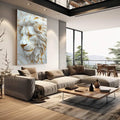 Quadro Decorativo Leão Majestoso Sofisticado | quadros decorativos | Leão majestoso em relevo branco e dourado com textura tridimensional em composição clássica. | em Quadros para Escritorio | Porao dos Quadros