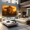 Quadro Decorativo Leão Majestoso | quadros decorativos | Leão dourado majestoso com cruz ao fundo em pôr do sol quente. | em Quadros para Escritorio | Porao dos Quadros