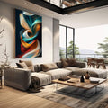 Quadro Decorativo Espiral de Cores | quadros decorativos | Formas abstratas em azul, laranja e vermelho fluem em composição dinâmica e sofisticada | em Quadros para Escritorio | Porao dos Quadros