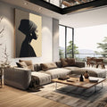 Quadro Decorativo Silhueta Elegante: Feminino | quadros decorativos | Silhueta de mulher em perfil com cabeça envolvida em tecido, preto e branco com tom creme. | em Quadros para Escritorio | Porao dos Quadros
