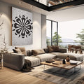 Quadro Decorativo Geométrico Preto e Branco | quadros decorativos | Mandala geométrica em preto e branco com triângulos e padrão circular texturizado | em Quadros para Escritorio | Porao dos Quadros