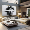 Busto de estátua grega com efeito de movimento glitch em preto e branco, quadro decorativo