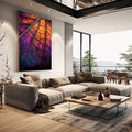 Quadro Decorativo Folha Vibrante | quadros decorativos | Folha com veios em tons roxo, laranja e dourado com iluminação vibrante em macro fotografia | em Quadros para Escritorio | Porao dos Quadros