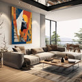 Quadro Decorativo Silhueta da Liberdade | quadros decorativos | Mulher em perfil preto e branco circundada por elementos abstratos em azul, vermelho, amarelo e laranja. | em Quadros para Escritorio | Porao dos Quadros
