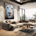 Quadro Decorativo Leão Glacial Imponente | quadros decorativos | Leão branco com olhos verdes e azuis em composição realista preto e branco | em Quadros para Escritorio | Porao dos Quadros