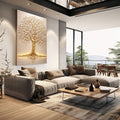 Quadro Decorativo Árvore Dourada Elegante | quadros decorativos | Árvore dourada majestosa com folhas brancas em relevo e luz luminosa | em Quadros para Escritorio | Porao dos Quadros