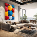 Quadro Decorativo Alegria Colorida | quadros decorativos | Guarda-chuvas coloridos em composição geométrica simétrica com vermelho, azul, amarelo e neutros. | em Quadros para Escritorio | Porao dos Quadros