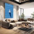 Quadro Decorativo Vela ao Vento | quadros decorativos | Veleiro branco navegando em mar de listras azuis e brancas abstratas | em Quadros para Escritorio | Porao dos Quadros