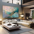 Quadro Decorativo Árvore da Vida Colorida | quadros decorativos | Paisagem abstrata em tons azuis, turquesas e dourados com composição etérea e luminosa | em Quadros para Escritorio | Porao dos Quadros