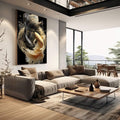 Quadro Decorativo Peixes Elegantes em Dança | quadros decorativos | Dois peixes koi em dourado e preto com movimento fluido e respingos de água em composição dinâmica | em Quadros para Escritorio | Porao dos Quadros