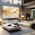 Ondas fluidas douradas e brancas com brilho em efeito mármore, abstrato quadro decorativo