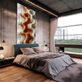 Quadro Decorativo Minimalista Fluido | quadros decorativos | Ondas abstratas em tons quentes de madeira e branco luminoso com composição dinâmica | em Quadros para Escritorio | Porao dos Quadros