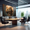 Quadro Decorativo Impactante Ira do Gorila Quebrando a Parede | quadros decorativos | Gorila majestoso em explosão de força com tons dourados e azuis em composição realista dinâmica. | em Quadros para Escritorio | Porao dos Quadros