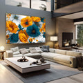 Quadro Decorativo Floral Vibrante para Casa | quadros decorativos | Flores amarelas e azuis em ilustração botânica refinada com fundo branco | em Quadros para Escritorio | Porao dos Quadros
