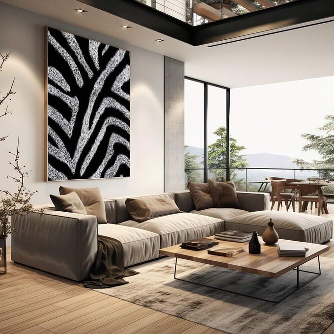 Quadro Decorativo Zebra Elegante | quadros decorativos | Árvore ramificada com textura granulada branca em fundo preto profundo e contraste absoluto | em Quadros para Escritorio | Porao dos Quadros