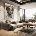 Quadro Decorativo Serenity em Mármore Dourado | quadros decorativos | Busto clássico blindado com detalhes dourados em composição vertical minimalista e sofisticada | em Quadros para Escritorio | Porao dos Quadros