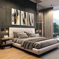 Quadro Decorativo Abstrato Luxo 3 Painéis | quadros decorativos | Três telas abstratas com preto, branco e dourado em composição fluida e elegante | em Quadros para Escritorio | Porao dos Quadros
