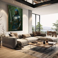 Quadro Decorativo Orixá Ogum: Poder e Proteção | quadros decorativos | Guerreiro em armadura azul brilhante com turbante azul segurando espada em floresta verde. | em Quadros para Escritorio | Porao dos Quadros