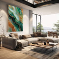 Quadro Decorativo Fluidez Abstrata | quadros decorativos | Abstrato geológico em verde profundo, dourado luminoso e detalhes brilhantes em composição fluida | em Quadros para Escritorio | Porao dos Quadros