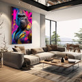 Quadro Decorativo Gorila Estilizado | quadros decorativos | Macaco em cores vibrantes rosa, azul e ouro com estilo abstrato expressivo | em Quadros para Escritorio | Porao dos Quadros